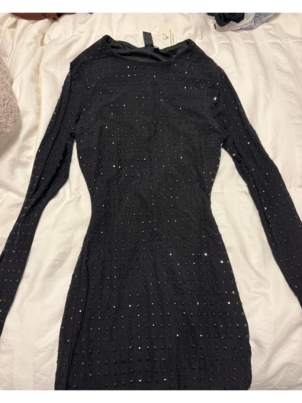 Windsor Black Long-Sleeve Studded Bodycon Dress NEW